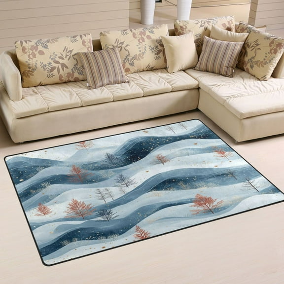 Winter Landscape with Trees Soft Polyester Area Rug 31''x20'', Non Slip, Memory Foam, Water Absorbent