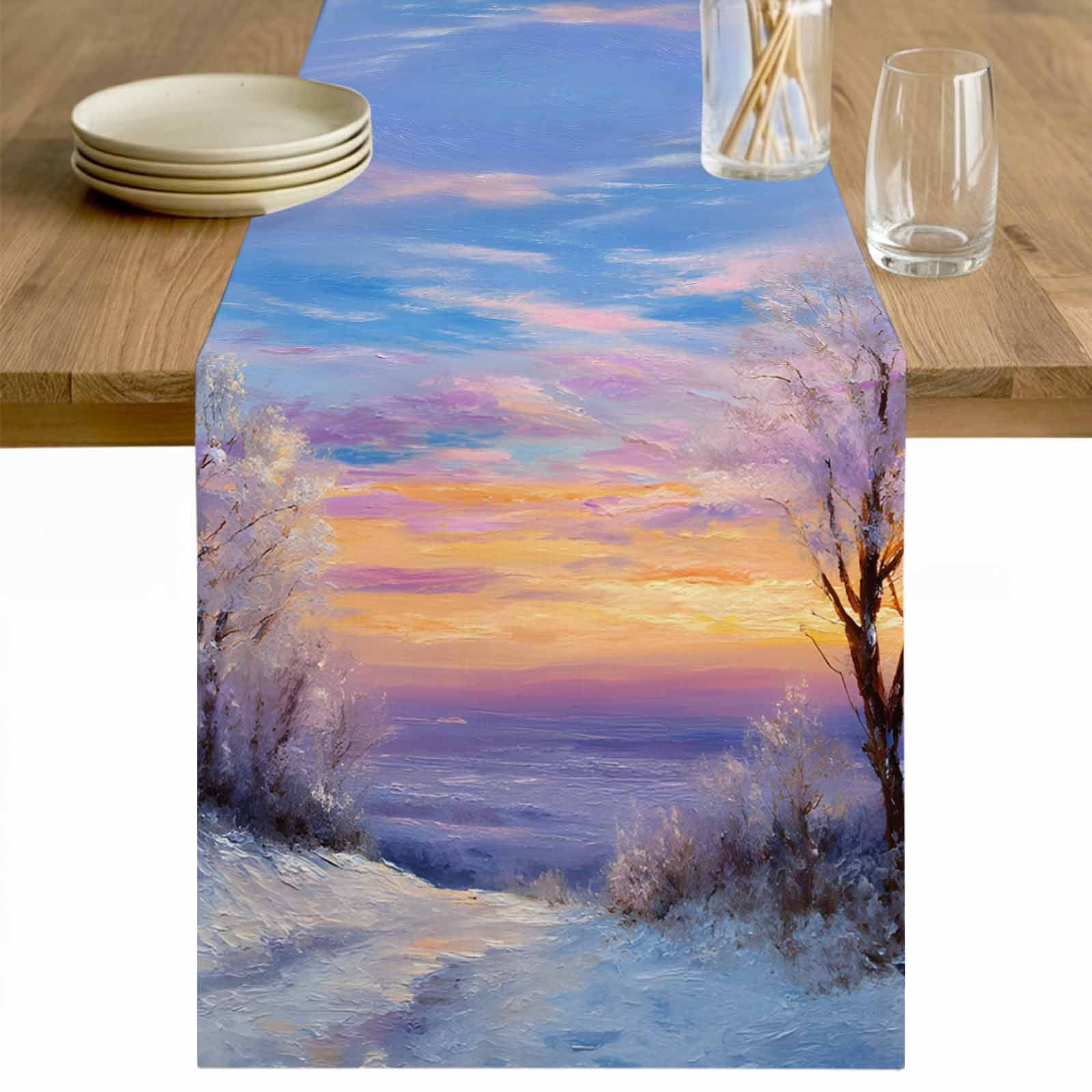 Snow Table Runner Winter Landscapes Table Runner - 120 Inch Long Christmas Nature Snow ...