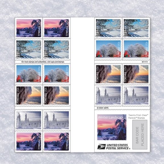 Winter Landscapes USPS Forever Postage Stamp 2 Books of 20 US First Class Wedding Celebration Christmas Tradition Snow (40 Stamps)