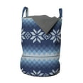 thumbnail image 1 of Winter Laundry Bag, Traditional Scandinavian Needlework Inspired Pattern Jacquard Flakes Knitting Theme, Basket with Handles Drawstring Closure for Laundromats, 13" x 19", Blue White, by Ambesonne, 1 of 4