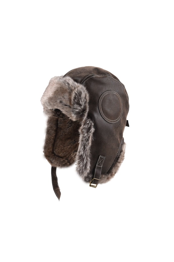 Winter Leather Aviator Trapper Hat Men Women, Warm Pilot Bomber Hat with Ear Flaps, Windproof Motorcycle Riding Cap, Thick Fur Lined Cold Weather Ski Snow Hat