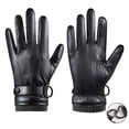 thumbnail image 1 of Winter Leather Gloves for Men Women, Full-Hand Touchscreen PU Leather Thermal Gloves with Soft Fleece Lining, Windproof Water-Resistant, Adjustable Snap Cuff, Detachable Spring Buckle, XL, 1 of 7