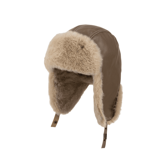 Winter Leather Trapper Hat for Men Women, Thick Fleece Lined Earflap Cap, Windproof Thermal Aviator Hat, Warm Fur Bomber Cap for Cold Weather Outdoor Ski Snow