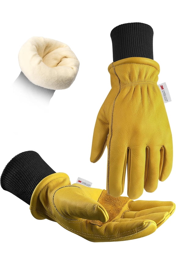 Winter Leather Work Gloves for Men and Women,3M Thinsulate Lining for Cold Weather Work, Thermal Insulated Gloves