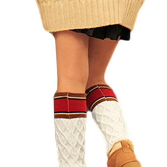 Winter Leg Warmers Women Japanese Striped Cable Knit Loose Slouch Snow Boot Socks Student Stockings Leg Cover