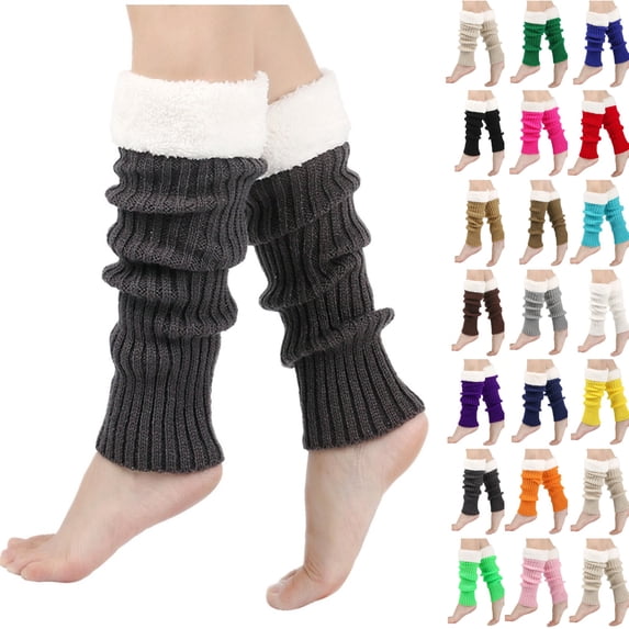 Winter Leg Warmers for Women Warm Knitted Socks Knitted Wool Crochet Long Boot Socks New Year's Day Socks Christmas Socks Dark Gray