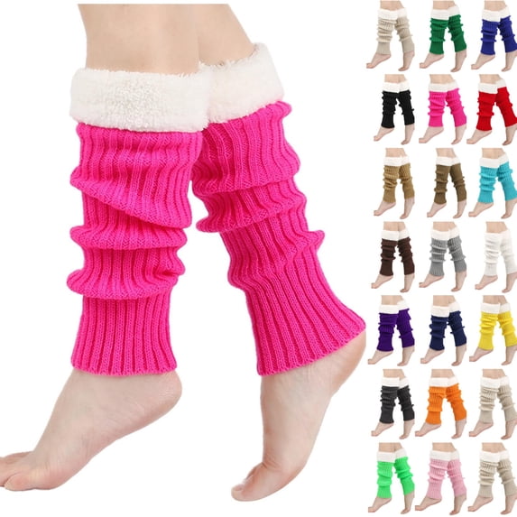 Winter Leg Warmers for Women Warm Knitted Socks Knitted Wool Crochet Long Boot Socks New Year's Day Socks Christmas Socks Hot Pink