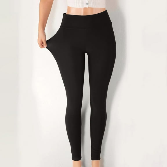 Winter Leggings,Fax Fur Lined Leggings for Women,Winter Warm Thickened Multi-Plush Solid Pants Black M
