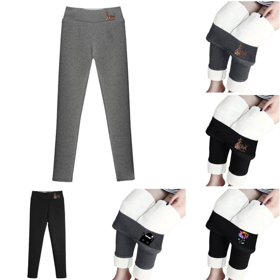 Winter Leggings for Women Fleece Lined Thick Winter Leggings With Print Pants Soft Warm Full Length Slim Fit Stretchy Elastic Waistband Tummy Control Leggings for Women