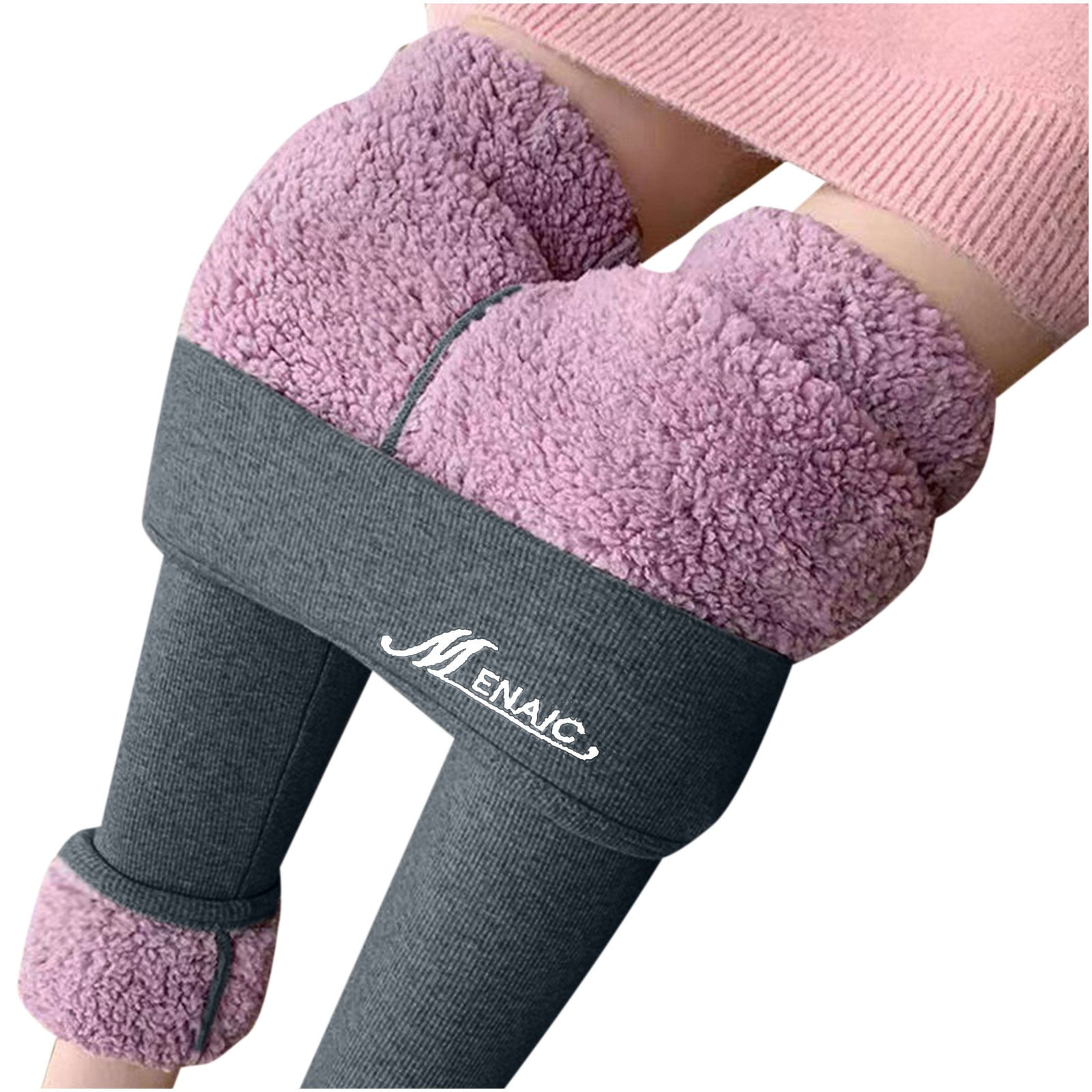 yoeyez Winter Leggings for Women Fleece Lined Fluffy Sherpa Pocket Wool  Pants Tummy Control Yoga Trousers