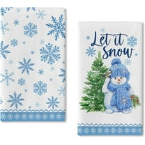 Winter Let it Snow Snowman Kitchen Dish Towel Set of 2, Blue Snowflakes Chickadee Hand Drying Baking Cooking Cloth, Christmas Tree Pine Cones Holiday Decor Home Decorations 18 x 26 Inch