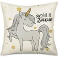thumbnail image 1 of Winter Let it Snow Throw Pillow Cover Merry & Bright Christmas Unicorn Grey White Golden Snowflake Pillow Cases Xmas Outdoor Farmhouse Decorations Cotton Linen 20"x20" Cushion Cover, 1 of 6