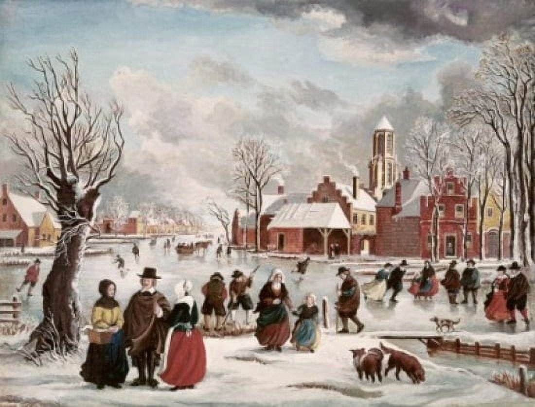Winter Life In Holland J van der Bowlen (18th C Dutch) Canvas Art - J van der Bowlen (24 x 36)