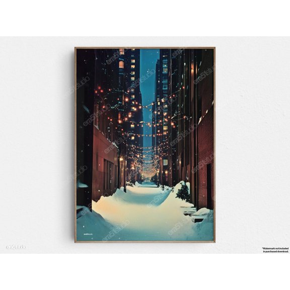 Winter Lights Alley Wall Art Mid Century Seasonal Decor Living Room Bedroom Office