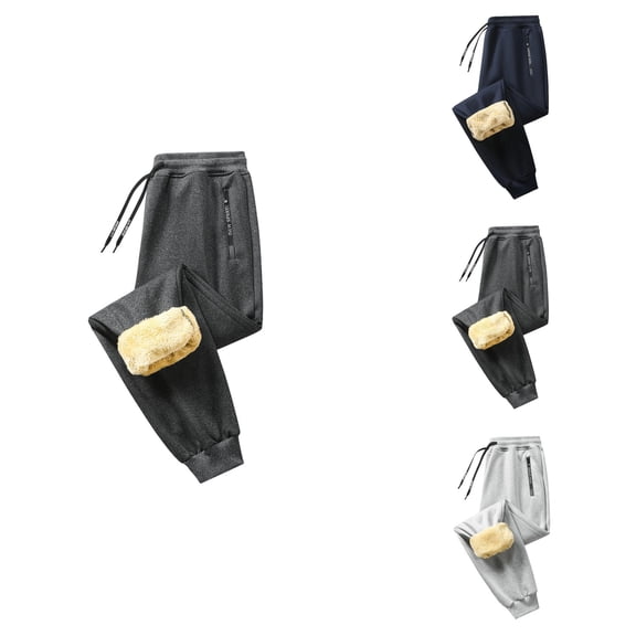 Winter Lined Relaxed Fit Wide Leg Trousers Men's Sherpa Lined Heavyweight Jogger Pants with Zipper Pockets
