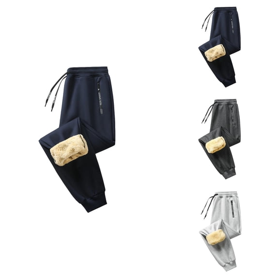 Winter Lined Relaxed Fit Wide Leg Trousers Men's Sherpa Lined Heavyweight Jogger Pants with Zipper Pockets