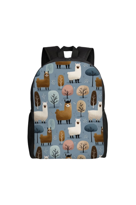 Winter Llamas Scene Backpack with 15 Inch Laptop Compartment,Water-Resistant Daypack, Large Capacity Backpack with Adjustable Breathable Shoulder Straps for Daily Use Travel Gym
