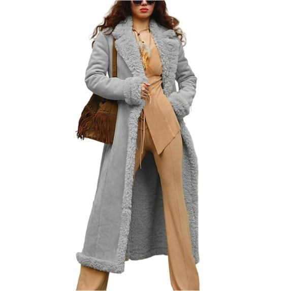 Winter Long Coats for Women Faux Suede Plush Shearing Jacket Lined Trench Coat Solid Color Fashion Casual Warm Overcoat