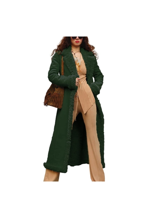 Winter Long Coats for Women Faux Suede Plush Shearing Jacket Lined Trench Coat Solid Color Fashion Casual Warm Overcoat