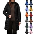 thumbnail image 1 of Winter Long Coats for Women Plus Size Winter Warm Plush Zip Up Lapels Hooded Jacket Outwear Coat Solid Long Sleeved Jacket, 1 of 9