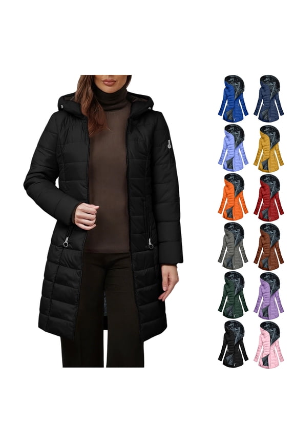 Winter Long Coats for Women Plus Size Winter Warm Plush Zip Up Lapels Hooded Jacket Outwear Coat Solid Long Sleeved Jacket