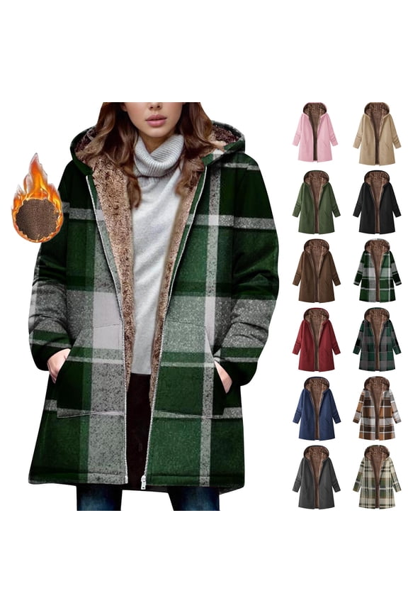Winter Long Coats for Women Plus Size Winter Warm Loose Plush Zip Hooded Jacket Coat