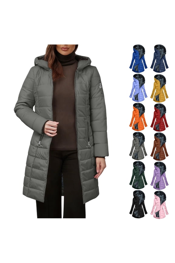 Winter Long Coats for Women Plus Size Winter Warm Plush Zip Up Lapels Hooded Jacket Outwear Coat Solid Long Sleeved Jacket
