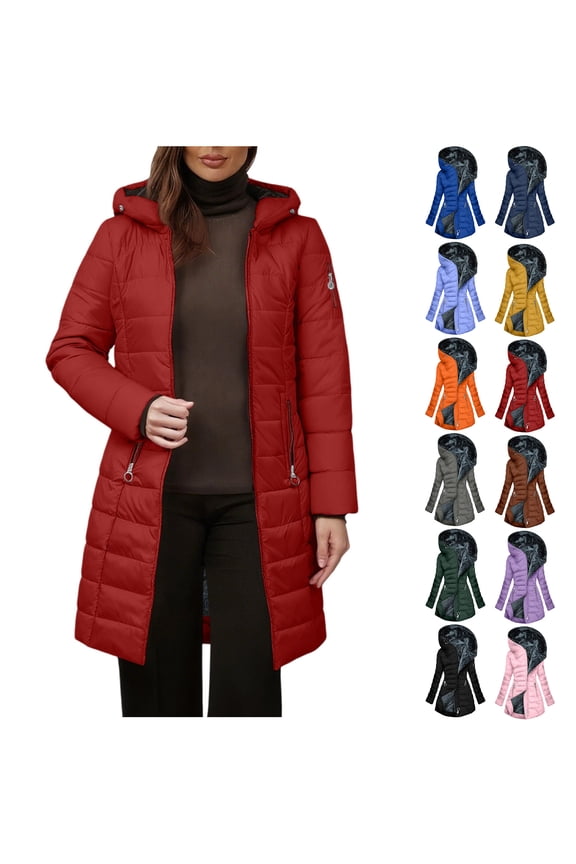 Winter Long Coats for Women Plus Size Winter Warm Plush Zip Up Lapels Hooded Jacket Outwear Coat Solid Long Sleeved Jacket