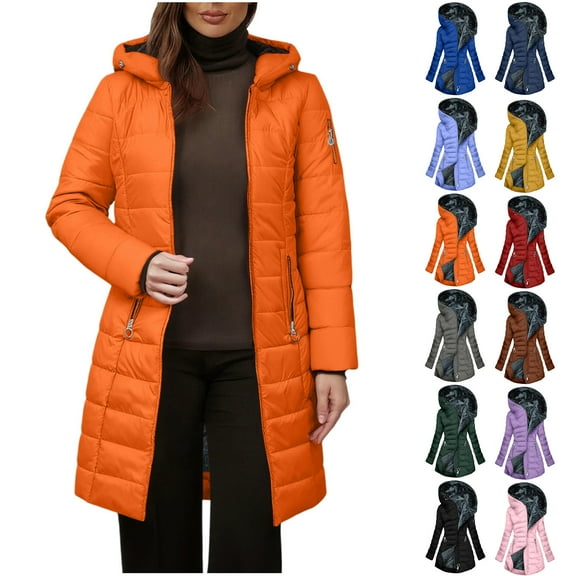 Winter Long Coats for Women Plus Size Winter Warm Plush Zip Up Lapels Hooded Jacket Outwear Coat Solid Long Sleeved Jacket