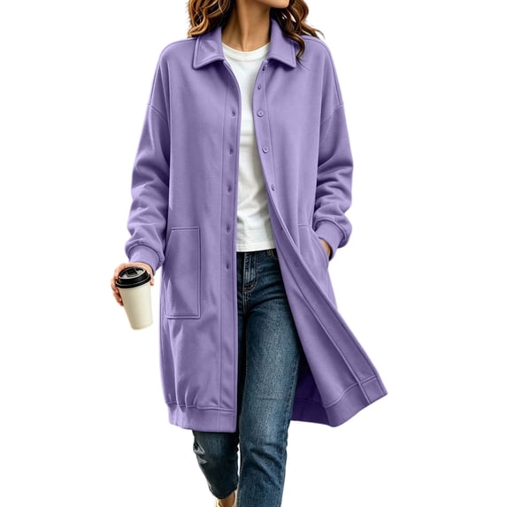 Winter Long Jackets for Women Lapel Collar Button Down Coat with Long Sleeve Soft Outdoor Wear Jackets Purple S
