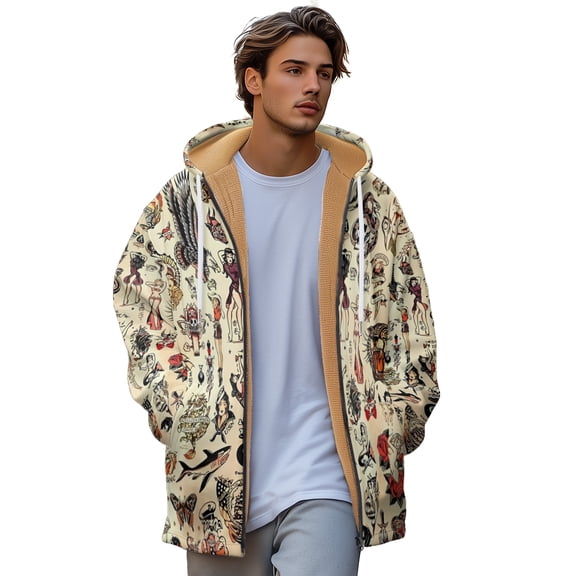 Winter Long Padded Hoodie Trendy floral print colourful zip jumper sizes S-5xl