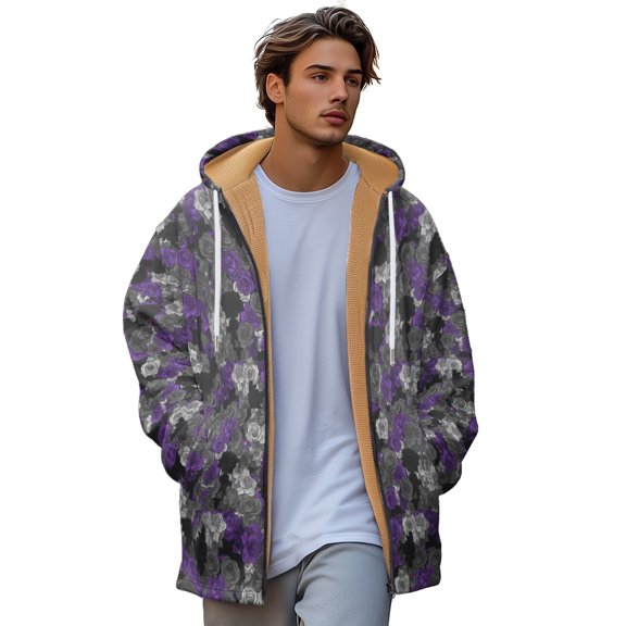 Winter Long Padded Hoodie Trendy floral print colourful zip jumper sizes S-5xl