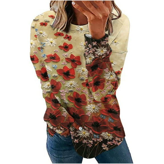 Winter Long Sleeve Casual Pullover for Women Round Neck Striped Printed Tops Fashion Loose Sweatshirt