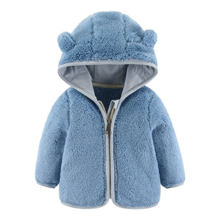 Winter Long Sleeve Coats for Unisex Blue Newborn Infant Baby Girls Boys  Jacket Bear Ears Hooded Outerwear Zipper Warm Fleece Coat 