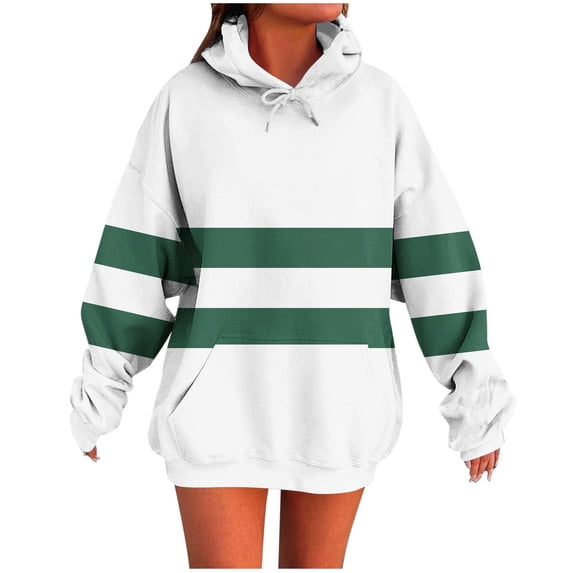 Winter Long Sleeve Hoodies Tops for Women Contrasting Blouses Hooded Sweatshirts Long Sleeved Pocket Fashion Top