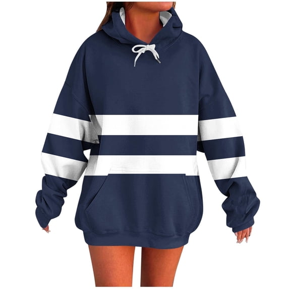 Winter Long Sleeve Hoodies Tops for Women Contrasting Blouses Hooded Sweatshirts Long Sleeved Pocket Fashion Top
