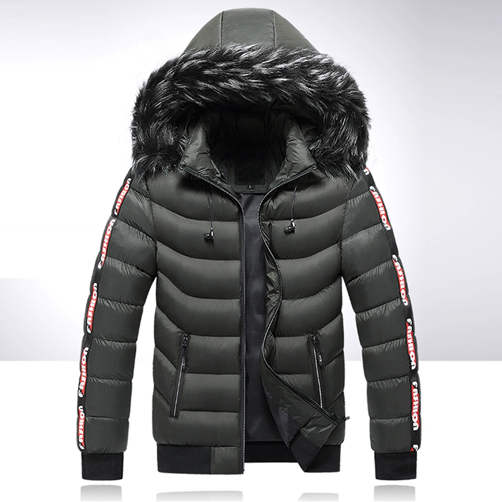 JEsilunmaMY Men's Fur Hooded Parka Down Coats Fleece-Lined