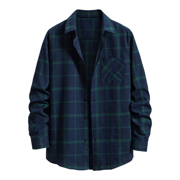 Winter Long Sleeve Shirts for Men Lapel Plaid Printed Button Blouse Trendy Casual Loose Jackets with Pockets
