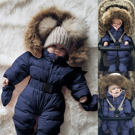 Winter Long Sleeve Thermal Snow Puffer Jacket for Unisex Blue Outfit Infant Warm Thick Girl Coat Hooded Boy Baby Jumpsuit Romper Boys Outfits&Set