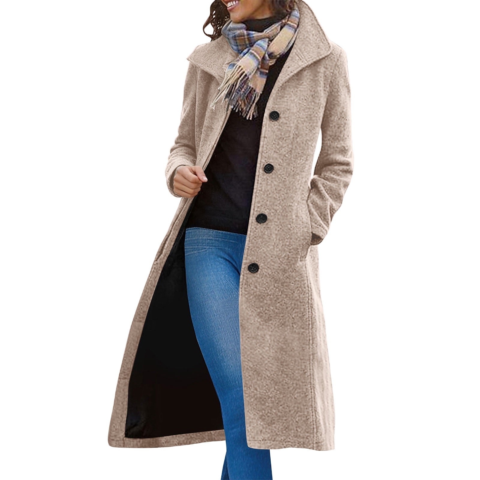 Winter Long Trench Coat for Women Trendy Lapel Collar Single