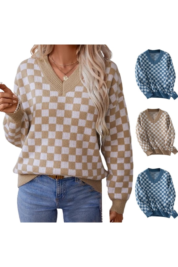 Winter Loose Lattice Knit Sweater Top Long Sleeve Crewneck Pullover Warm Thickened Casual Oversized Tunic for Women | CSEONE,Khaki XL