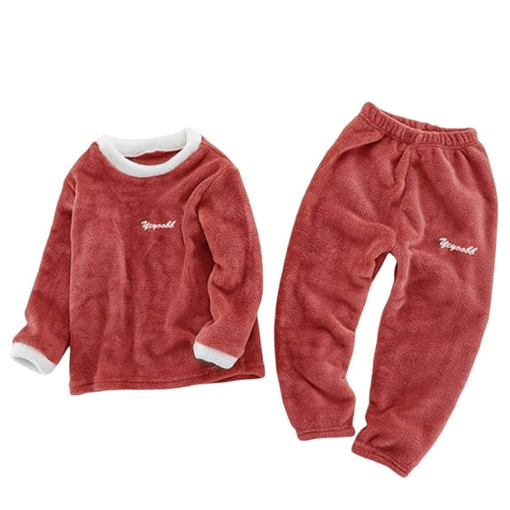 Winter Lounge Sets for Kids Pajamas Flannel Long Sleeve Pullover Top and Pant Soft Fluffy Warm Homewear Clothing (11-12 Years, Red)