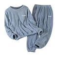 thumbnail image 1 of Winter Loungewear for Women 2 Piece Sets Fuzzy Fluffy Pajamas Long Sleeve Crew Neck Top and Pant Sleepwear Suits (Free Size, Blue), 1 of 6