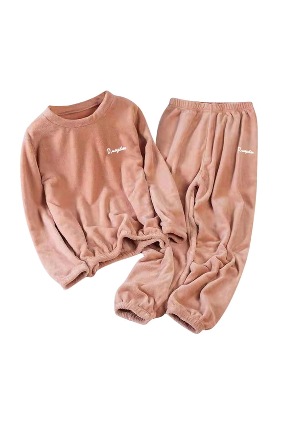 Winter Loungewear for Women 2 Piece Sets Fuzzy Fluffy Pajamas Long Sleeve Crew Neck Top and Pant Sleepwear Suits (Free Size, Pink)