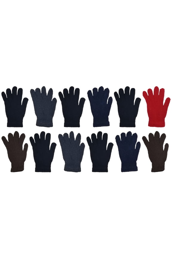 Winter Magic Gloves, 12 Pairs Stretchy Warm Knit Bulk Pack Mens Womens (Assorted)
