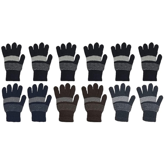 Winter Magic Gloves, 12 Pairs Stretchy Warm Knit Bulk Pack Mens Womens, Wholesale (12 Pairs Assorted #3)