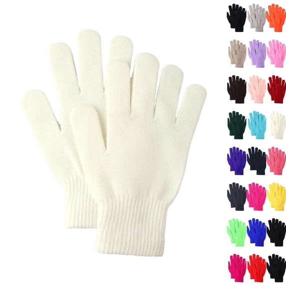 Winter Magic Gloves Stretchy Warm Knit Gloves with Mesh Storage Bag for Men or Women White