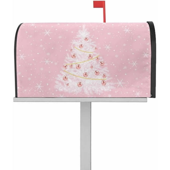 Winter Mailbox Cover Magnetic Mailbox Wraps, Christmas Pink Xmas Tree Snowflake Pattern Mailbox Covers Large Standard Size 21x25.5 Inch Mail Wrap Post Letter Box for Outdoor Gardern Yard Decoration