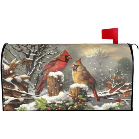 Winter Mailbox Covers Magnetic Oversized 25.5 X 21 Cardinal Bird Christmas Holiday Decorations Large Size Mailbox Wrap Post Letter Box Covers Xmas Decor for Outdoor Home Garden
