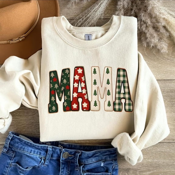 Winter Mama Sweatshirt: Cozy Buffalo Plaid Tree Letters Sweatshirt All Size S-5XL